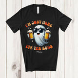 MacnyStore - Personalized Custom Name Just Here For The Boos; Cheerful Halloween Ghost Drinking Beer T-Shirt
