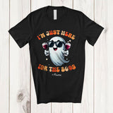 MacnyStore - Personalized Custom Name Just Here For The Boos; Cheerful Halloween Ghost Drinking Wine T-Shirt