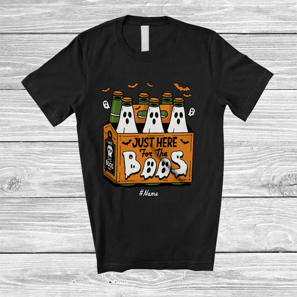 MacnyStore - Personalized Custom Name Just Here For The Boos; Scary Halloween Boo Ghost Beer; Drinking T-Shirt