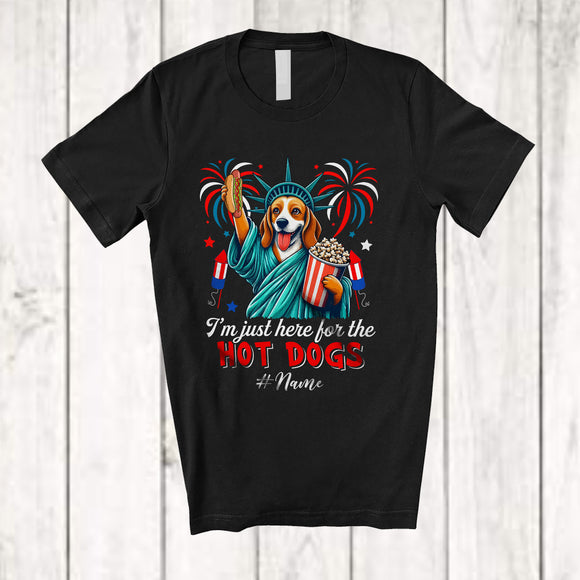 MacnyStore - Personalized Custom Name Just Here For The Hot Dogs; Proud Beagle Liberty Patriotic T-Shirt