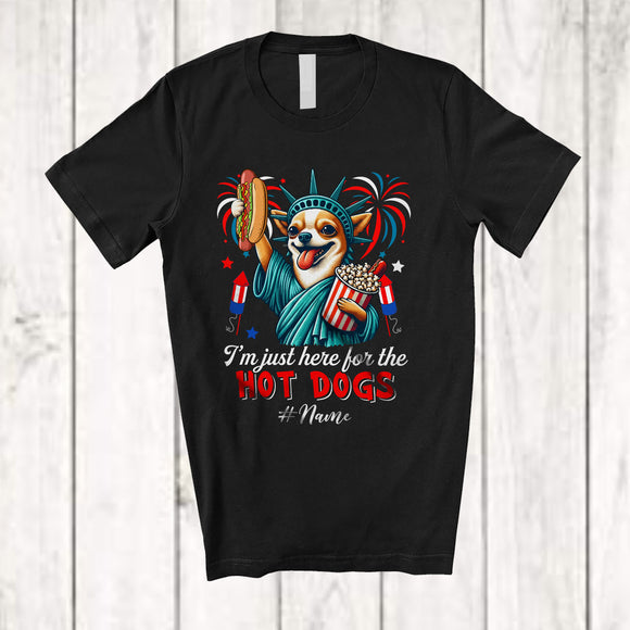 MacnyStore - Personalized Custom Name Just Here For The Hot Dogs; Proud Chihuahua Liberty Patriotic T-Shirt