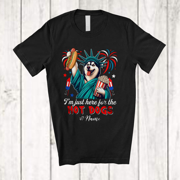 MacnyStore - Personalized Custom Name Just Here For The Hot Dogs; Proud Husky Liberty Patriotic T-Shirt