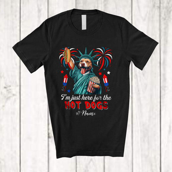 MacnyStore - Personalized Custom Name Just Here For The Hot Dogs; Proud Pit Bull Liberty Patriotic T-Shirt