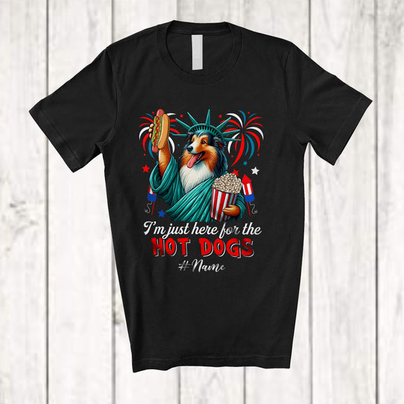 MacnyStore - Personalized Custom Name Just Here For The Hot Dogs; Proud Sheltie Liberty Patriotic T-Shirt