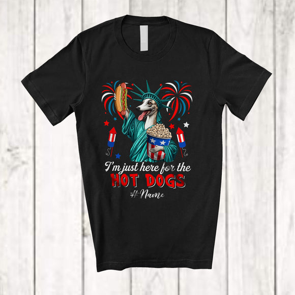 MacnyStore - Personalized Custom Name Just Here For The Hot Dogs; Proud Whippet Liberty Patriotic T-Shirt