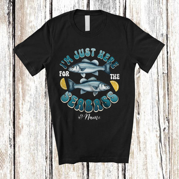 MacnyStore - Personalized Custom Name Just Here For The Seabass; Joyful Seafood Boil Party Fishing Food T-Shirt