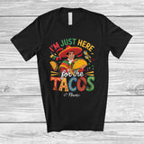 MacnyStore - Personalized Custom Name Just Here For The Tacos; Humorous Cinco De Mayo Mexican Men Taco T-Shirt
