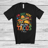 MacnyStore - Personalized Custom Name Just Here For The Tacos; Humorous Cinco De Mayo Mexican Taco T-Shirt