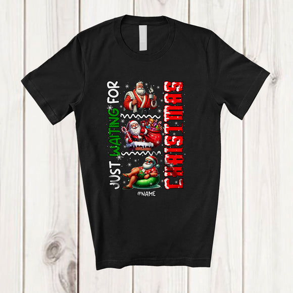 MacnyStore - Personalized Custom Name Just Waiting For Christmas; Joyful X-mas Santa Relax Collection; Family T-Shirt