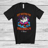 MacnyStore - Personalized Custom Name Just Waiting For Halloween; Humorous Boo Ghost Relax On Float Beach T-Shirt