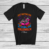 MacnyStore - Personalized Custom Name Just Waiting For Halloween; Humorous Skeleton Relax On Float Beach T-Shirt