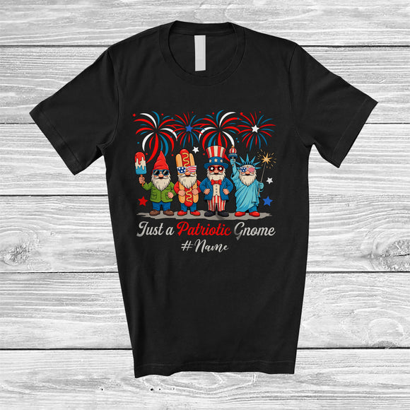 MacnyStore - Personalized Custom Name Just a Patriotic Gnome; Joyful 4th Of July Liberty Hot Dog; Patriotic T-Shirt