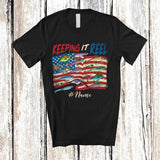 MacnyStore - Personalized Custom Name Keeping It Reel; Amazing 4th Of July Fishing Fish US Flag; Patriotic T-Shirt