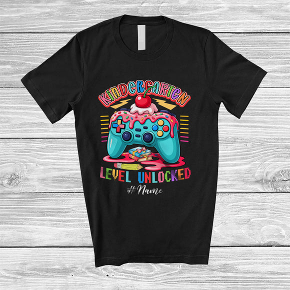 MacnyStore - Personalized Custom Name Kindergarten Level Unlocked; Joyful Back To School Fist Day Of School Gamer T-Shirt