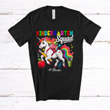 MacnyStore - Personalized Custom Name Kindergarten Squad; Lovely First Day Of School Student Teacher Unicorn T-Shirt