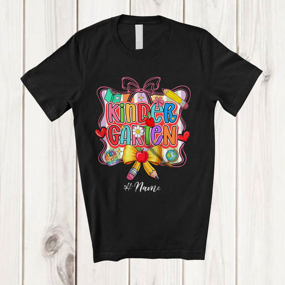 MacnyStore - Personalized Custom Name Kindergarten; Lovely First Day of School Back To School Coquette Pencil T-Shirt