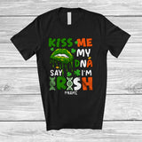MacnyStore - Personalized Custom Name Kiss Me My DNA Says I'm Irish; Awesome St. Patrick's Day Shamrock Lips T-Shirt