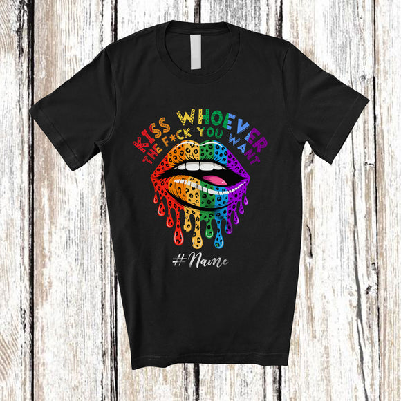 MacnyStore - Personalized Custom Name Kiss Whoever The F'ck You Want; Awesome LGBTQ Gay Leopard Lips T-Shirt