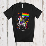 MacnyStore - Personalized Custom Name LGBT Skeleton Riding Unicorn; Humorous LGBTQ Flag Pride Rainbow T-Shirt