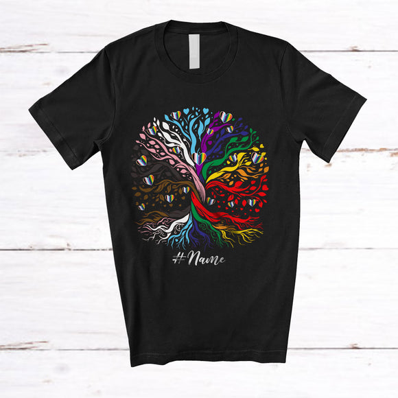 MacnyStore - Personalized Custom Name LGBTQ Hearts Tree Rainbow; Lovely LGBT Pride Gay Ally T-Shirt