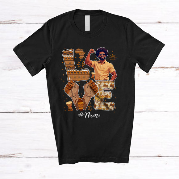 MacnyStore - Personalized Custom Name LOVE; Joyful Juneteenth Black History Afro Men; African Family T-Shirt