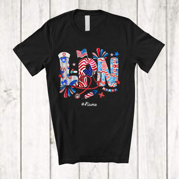 MacnyStore - Personalized Custom Name LPN; Fantastic 4th Of July American Flag; Nurse Patriotic T-Shirt