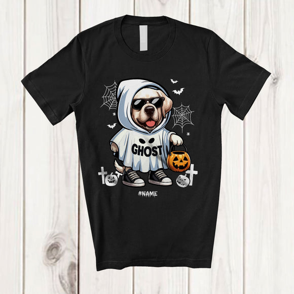 MacnyStore - Personalized Custom Name Labrador Retriever Boo Ghost Cosplay; Lovely Halloween Animal Sunglasses T-Shirt