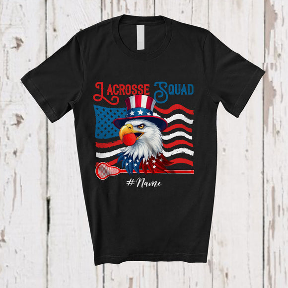 MacnyStore - Personalized Custom Name Lacrosse Squad; Joyful 4th Of July Eagle Lacrosse Player; Patriotic T-Shirt