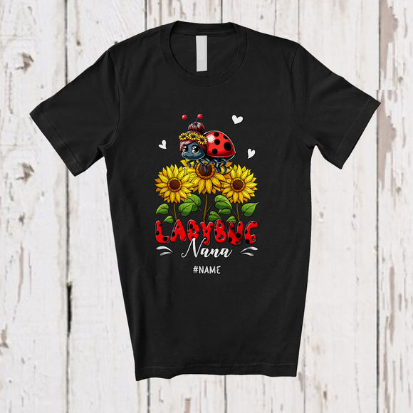 MacnyStore - Personalized Custom Name Ladybug Nana; Adorable Mother's Day Sunflowers Ladybug; Family T-Shirt