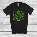 MacnyStore - Personalized Custom Name Leader Of Shenanigans; Joyful St. Patrick's Day Leprechaun Shamrocks T-Shirt