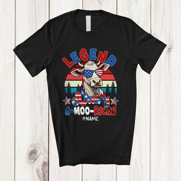 MacnyStore - Personalized Custom Name Legend Dairy A-Moo-Rican; Proud 4th Of July Cow American; Retro Farmer T-Shirt