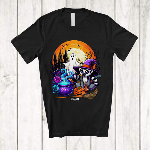 MacnyStore - Personalized Custom Name Lemur Witch; Creepy Halloween Moon Boo Ghost Wild Animal Lover T-Shirt