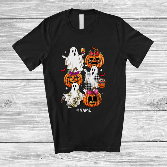 MacnyStore - Personalized Custom Name Leopard Plaid Ghost Pumpkin Drinking Wine; Horror Halloween Drunker T-Shirt