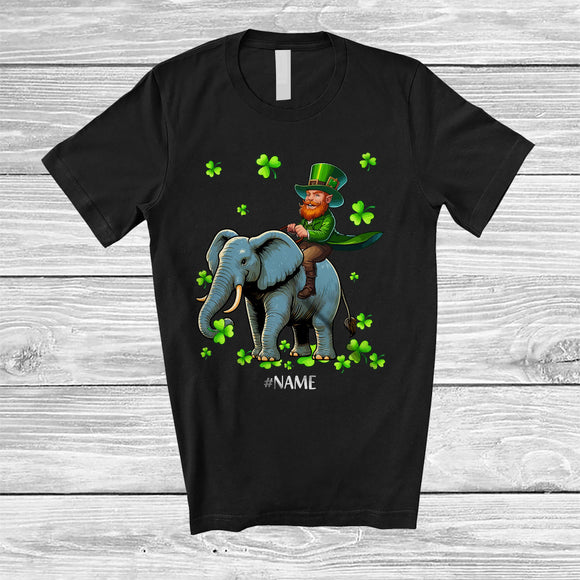MacnyStore - Personalized Custom Name Leprechaun Riding Elephant; Lovely St. Patrick's Day Shamrocks; Family T-Shirt