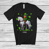 MacnyStore - Personalized Custom Name Leprechaun Riding Horse; Lovely St. Patrick's Day Shamrocks; Family T-Shirt