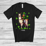MacnyStore - Personalized Custom Name Leprechaun Riding Llama; Lovely St. Patrick's Day Shamrocks; Family T-Shirt