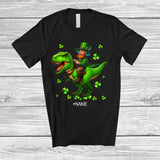 MacnyStore - Personalized Custom Name Leprechaun Riding T-Rex; Lovely St. Patrick's Day Shamrocks; Family T-Shirt