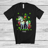 MacnyStore - Personalized Custom Name Leprechaun Riding Unicorn; Lovely St. Patrick's Day Shamrocks; Family T-Shirt