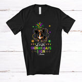 MacnyStore - Personalized Custom Name Let The Shenanigans Begin; Joyful Mardi Gras Masked Dachshund Beads T-Shirt