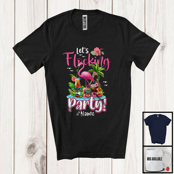MacnyStore - Personalized Custom Name Let's Flocking Party, Adorable Summer Vacation Flamingo, Beach Hawaii T-Shirt
