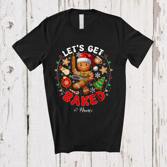 MacnyStore - Personalized Custom Name Let's Get Baked; Awesome Christmas Lights Santa Gingerbread; Baker T-Shirt