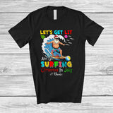 MacnyStore - Personalized Custom Name Let's Get Lit And Go Surfing; Joyful Christmas In July Santa Surfing T-Shirt