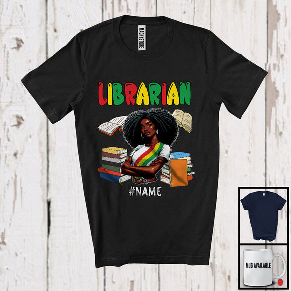 MacnyStore - Personalized Custom Name Librarian, Proud Juneteenth Afro Girl Women, Black African American T-Shirt