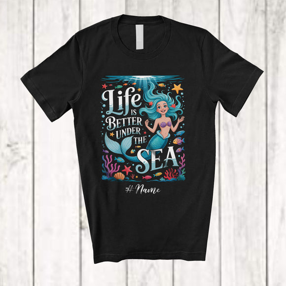 MacnyStore - Personalized Custom Name Life Is Better Under The Sea; Lovely Summer Mermaid; Girls Family T-Shirt