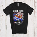 MacnyStore - Personalized Custom Name Like Them Big Hard To Handle; Proud 4th of July Hot Dog Sausage US Flag T-Shirt