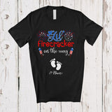 MacnyStore - Personalized Custom Name Lil' Firecracker On The Way; Amusing 4th Of July Pregnancy; Patriotic T-Shirt