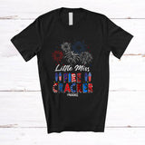 MacnyStore - Personalized Custom Name Little Miss Firecracker; Awesome 4th of July Plaid Fireworks; Patriotic T-Shirt