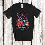 MacnyStore - Personalized Custom Name Little Miss Firecracker; Cheerful 4th Of July Fireworks; Patriotic T-Shirt