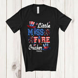 MacnyStore - Personalized Custom Name Little Miss Firecracker; Lovely 4th Of July American Fireworks; Patriotic T-Shirt