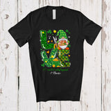 MacnyStore - Personalized Custom Name Love Lunch Lady Squad; Lovely St. Patrick's Day Gnome Leopard T-Shirt